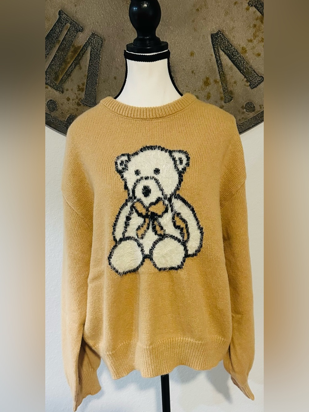 Simply Southern Camel Teddy Bear Crewneck Sweater